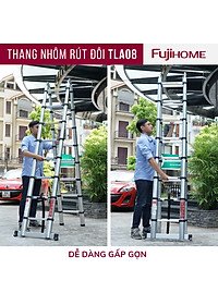Thang nhôm rút gọn chữ A  FUJIHOME TLA08 ( Chiều cao chữ A  2,5m - Cao chữ I 5m, Khóa an toàn, đế chống trượt) Hàng Chính hãng