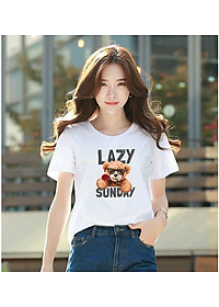 Áo thun nữ cổ tròn form rộng in hình gấu dễ thương thun cotton 4 chiều từ 45-60kg ( ANU080 )