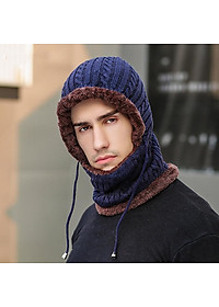 Mũ len lót lông trùm cổ siêu ấm mùa đông rét đậm thích hợp cả nam và nữ - Mu len lot long trum co