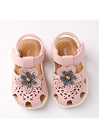 Dép - Sandal tập đi cho bé gái 6 - 18 tháng gắn hoa xinh xắn SG17