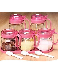 Bộ 5 Hộp Đựng Gia Vị Thủy Tinh Cao Cấp Nhà Bếp Có Nắp Tiện Lợi, Có Tay Cầm- Hàng Chính Hãng MINIIN
