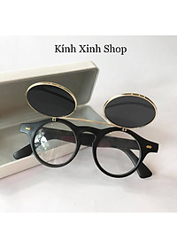 Kính Râm Nam Nữ Mắt Tròn 2 Tròng Mở Nắp 2in1 Gọng Nhựa Đi Ngày và Đêm