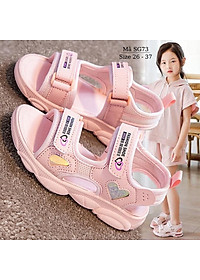 Giày sandal bé gái đi học dép quai hậu trẻ em nữ 3 - 12 tuổi màu hồng trái tim công chúa mang êm bền dễ thương SG73