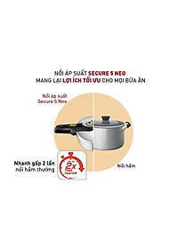 Nồi áp suất cơ inox Tefal Secure 5 Neo 6L - P2530750, dùng cho mọi loại bếp - Hàng chính hãng