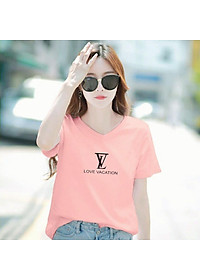 Áo thun nữ MXM form rộng cổ tim in chữ Love Vacation thun 4 chiều từ 45-60kg ( ANU010 )