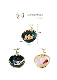 Bát Sứ Đựng Kẹo - Chìa Khóa - Phụ Kiện Decor 2022 | Âu Sứ Decor Kẻ Vàng Kim Vân Nổi Hình Hươu Mạ Vàng ( Hàng Có Sẵn )
