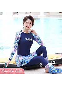 Bộ đồ bơi trung tuổi kín chống nắng, áo bơi dài tay cho mẹ và bà, quần dài mix cùng chân váy rời tránh lộ bụng, chất đẹp | KT011