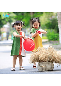 Váy bé gái linen suông chữ A phối kẻ sọc Haki