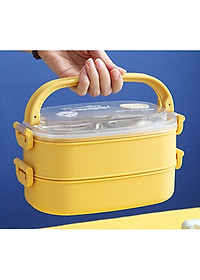 Hộp Cơm Văn Phòng Giữ Nhiệt  2 Lớp 2 Tầng Tiện Lợi Kèm Hộp Đựng Canh Soup và Bộ Đũa Thìa INOX – Chất Liệu INOX304An Toàn Cho Sức Khỏe – Hàng Chính Hãng MINIIN- Tặng Túi Đựng Cơm