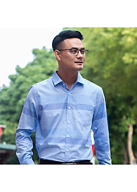 Áo Sơ Mi Nam Thương Hiệu Anton Dài Tay Công Sở Trung Niên Vải Cotton Họa Tiết Kẻ Caro Màu Xanh - X8566