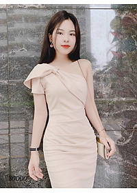Đầm ôm body cổ cách điệu màu kem duyên dáng