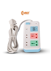 Ổ Cắm Nối Dài Cổng USB Comet CES4223 2500W dây dài 3m, 4 lỗ cắm, 2 cổng sạc USB, 1 công tắc