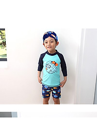 Set đồ bơi bé trai tay lỡ kèm mũ bơi, vải thun bơi Hàn co giãn 4 chiều, dày dặn mịn mát, bộ bơi 2 mảnh con trai dày dặn đẹp | BT13