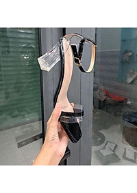 HCM Giày sandal cao gót trong big size nữ 40 41 42 quai ngang thời trang gót vuông mũi vuông cao 7 phân