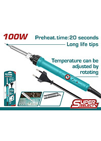 Mỏ hàn chì điều chỉnh nhiệt độ TOTAL 60W (TET160831), 100W (TET1100831) - đầu thẳng, thời gian làm nóng nhanh, nhiệt độ từ 200 độ C đến 500 độ C