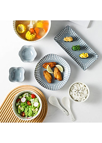 Bộ bát đĩa chén đĩa cao cấp Gosu họa tiết giọt nước màu trắng xám sang trọng