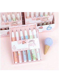 Bộ 6 bút 2 ngòi nhiều màu 2 line 0.5mm lalunavn nhiều màu sắc phi hành gia trang trí sổ tay ghi chép cute – A60