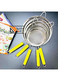 RÂY BỘT , LƯỢC DỪA, VỚT BỌT INOX cầm tay- lưới khít CÓ TAY CẦM NHỰA BỌC CHỐNG NÓNG CAO CẤP nhiều size