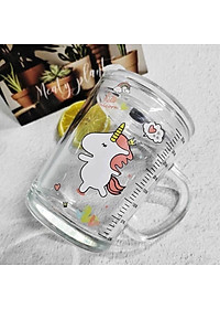Cốc Pha Sữa Uống Nước Cốc Thuỷ Tinh Chịu Nhiệt Có Vạch Chia Dung Tích 400ML- Có Nắp Đậy Kín Chặt Kèm Ống hút Hút - Hàng Chính Hãng MINIIN