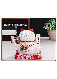 Mèo Thần Tài Maneki Neko Vẫy Tay Chiêu Tài Lộc Bằng Gốm Sứ Tặng Kèm Túi Lót PaKaSa - Hàng Chính Hãng 