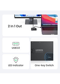 Ugreen UG15149CM618TK 2 vào 1 ra Bộ gộp USB 3.0 hỗ trợ tốc độ 5Gbps kèm 2 cáp 2 đầu USB 3.0 dài 1.5M Màu Đen - HÀNG CHÍNH HÃNG