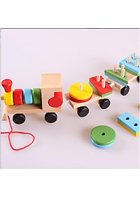 Đồ chơi đoàn tàu hỏa thả hình khối bằng gỗ nhiều màu sắc cho bé - Đồ chơi gỗ thông minh phát triển trí tuệ bé