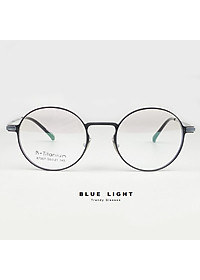 Gọng Kính Cận, Kính Giả Cận TITANIUM Cao Cấp Nam Nữ, Mắt Tròn Nhỏ, Lịch Sự, Sang Trọng, Gọng Đen Bạc, Đen Vàng, Full Đen - BLUE LIGHT