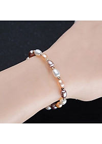 Combo Vòng đeo tay Ngọc Trai nuôi cấy tự nhiên, Mixed màu, hạt bầu dục, 5-7li, freesize, Kèm Bản PHOTOCOPY Giấy KIỂM ĐỊNH, hộp đựng lót Nhung gấm