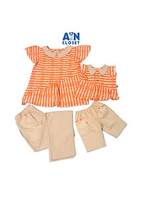 Bộ quần dài áo tay ngắn cho mẹ họa tiết Kẻ cam cotton thêu quần kem - AICDMEZSMTPY - AIN Closet