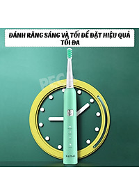 Bàn chải đánh răng điện KEMEI KM-713 công nghệ rung siêu âm 31000 lần/ phút điều chỉnh 6 chế độ đánh bay mảng bám sạch sâu gấp nhiêu lần so với bàn chải thủ công + Tặng kèm 5 đầu bàn chải thay thế - Hàng chính hãng