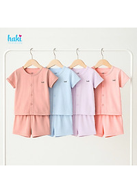 Bộ quần áo sơ sinh cho bé trai - bé gái - cộc tay cài giữa vải tre siêu mềm mịn cao cấp Haki BB001 ( 2,5kg - 15kg) 