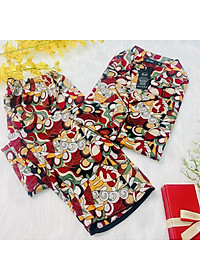Bộ Pyjama nữ, đồ mặc nhà VILADY- B139 Quần Dài Tay Cộc Họa Tiết Con sò Màu Đỏ Đô, chất liệu lụa Pháp
