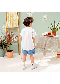 Áo sơ mi bé trai trắng cổ Tàu chất linen đũi mềm mịn mát hè thu MamLa