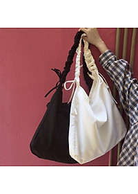 Túi xoắn dây.  đeo chéo,tote đi học hàng Ulzzang, 2 màu Đen Trắng vải Kaki mềm, dây rút điều chỉnh 