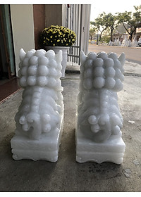 Cặp Kỳ Lân phong thủy gác cổng đá cẩm thạch trắng - Cao 40 cm