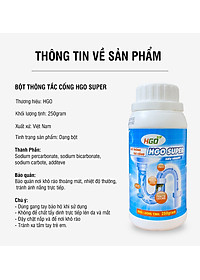 Bột thông cống cực mạnh HGO SUPER bột thông bồn cầu, bồn rửa bát, đường ống, chai 250gram