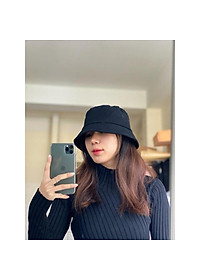 (Ảnh Thật) Mũ bucket nam nữ nón tai bèo Trơn quốc dân vành tròn vải thoáng khí màu đen