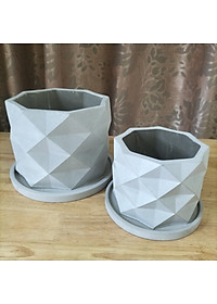 Chậu cây để bàn làm việc văn phòng, OnionDecor 15x11cm, Chậu Xi Măng Trụ Tròn Họa Tiết Vintage trồng sen đá, xương rồng, cây cảnh mini cement pots