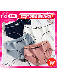 Bộ 5 Quần Lót Nữ Cotton tăm tre đính nơ gân 2 mặt siêu thấm hút mồ hôi thương hiệu BAW QLN20