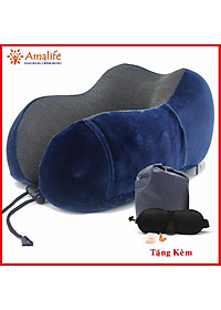 Gối Ngủ Văn Phòng Du Lịch Chữ U Tặng Kèm Bịt Mắt, Bịt Tai Bộ Chống Mỏi Chất Liệu Memory Foam Chính Hãng Amalife Ama02