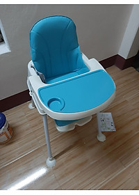 Ghế ăn dặm gấp gọn có đệm và bánh xe, Màu Xanh Bé trai tặng 1 thìa ăn và 1 gói khăn sữa cao cấp