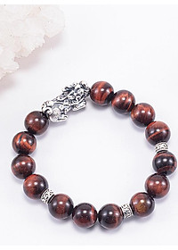 Vòng Tay Phong Thủy Đá Mắt Hổ Nâu Đỏ Phối Charm Tỳ Hưu Bạc (10mm) Mệnh Hỏa, Thổ Ngọc Quý Gemstones