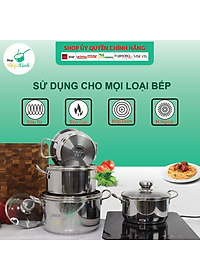 Bộ 4 nồi inox Fivestar 3 đáy bếp từ , inox 430 , nắp kính ( tặng 1 vá canh )