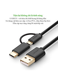 Dây Micro-USB đa năng 2 trong 1 kèm đầu chuyển USB Type C UGREEN US142 - Hàng Chính Hãng