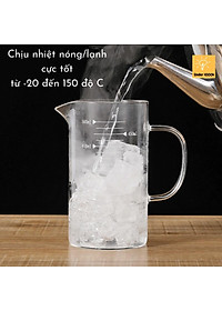 Cốc thủy tinh chia vạch có quai nắp gỗ, ca thủy tinh chia dung tích