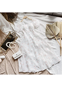 Váy hoa nhí cổ vuông tiểu thư - váy trắng hoa nhí hàn quốc