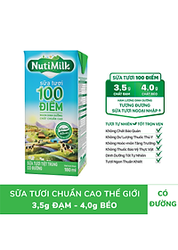 Thùng 48 Hộp NutiMilk Sữa tươi 100 điểm - Sữa tươi tiệt trùng Có đường 180ml TU.STCD180TI NUTIFOOD