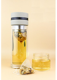 Bình thủy tinh giữ nhiệt 3 lớp Nhà của Mẹ có ngăn lọc trà và quai xách quai cấp, dung tích 500ml, kích thước 24 x 6,5 cm,  - màu sắc giao ngẫu nhiên