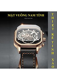 Đồng hồ nam dây da DIZIZID chính hãng mặt vuông cá tính, Chạy full 6 kim và lịch ngày, Kim dạ quang cao cấp, Chống nước cực tốt, Tặng kèm pin dự phòng DZBD79