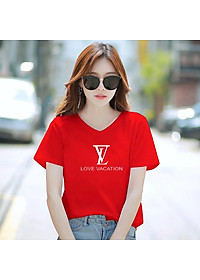 Áo thun nữ MXM form rộng cổ tim in chữ Love Vacation thun 4 chiều từ 45-60kg ( ANU010 )
